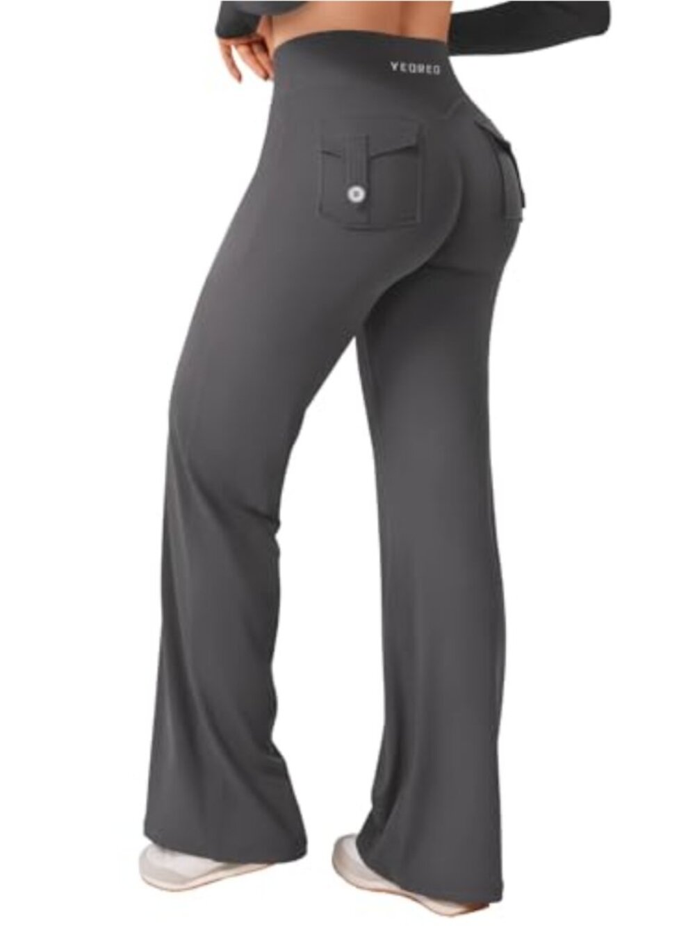 Straight Leggings with Pockets Hidden Scrunch High Waist Cargo Gym Yoga Wide